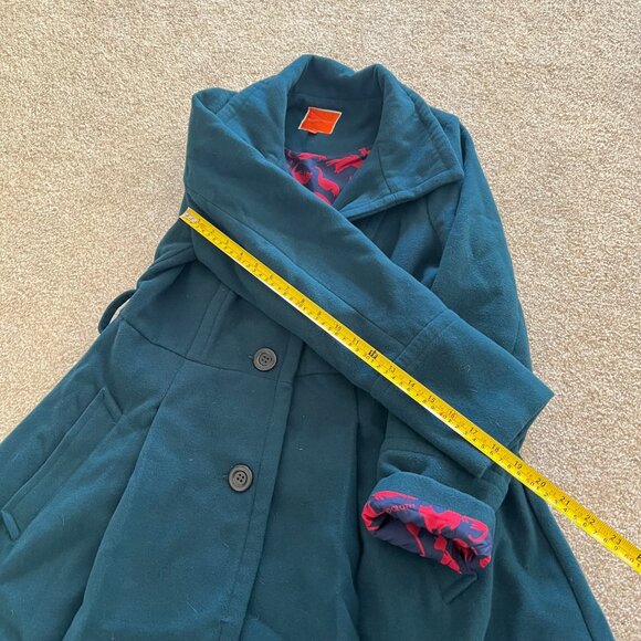 Modcloth Teal Overcoat With Vibrant Pink & Purple Cat Print Lining Size M - Picture 10 of 12